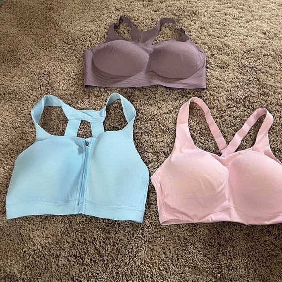 Set if 3 38C large all in motion sports athletic bras pink blue purple zip front - Picture 1 of 11